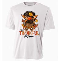 One Thankful Mama Black Messy Bun Fall Autumn Thanksgiving  Cooling Performance Crew T-Shirt