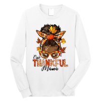 One Thankful Mama Black Messy Bun Fall Autumn Thanksgiving  Long Sleeve Shirt