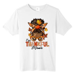 One Thankful Mama Black Messy Bun Fall Autumn Thanksgiving  Tall Fusion ChromaSoft Performance T-Shirt