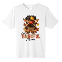 One Thankful Mama Black Messy Bun Fall Autumn Thanksgiving  Tall Fusion ChromaSoft Performance T-Shirt