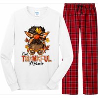 One Thankful Mama Black Messy Bun Fall Autumn Thanksgiving  Long Sleeve Pajama Set