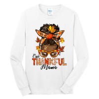 One Thankful Mama Black Messy Bun Fall Autumn Thanksgiving  Tall Long Sleeve T-Shirt