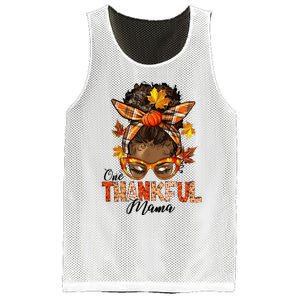 One Thankful Mama Black Messy Bun Fall Autumn Thanksgiving  Mesh Reversible Basketball Jersey Tank