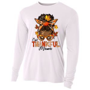 One Thankful Mama Black Messy Bun Fall Autumn Thanksgiving  Cooling Performance Long Sleeve Crew