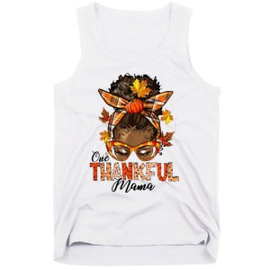 One Thankful Mama Black Messy Bun Fall Autumn Thanksgiving  Tank Top