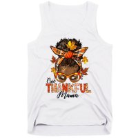 One Thankful Mama Black Messy Bun Fall Autumn Thanksgiving  Tank Top