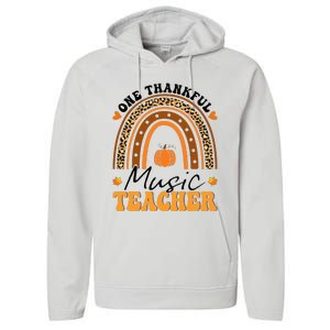 One Thankful Music Teacher Thanksgiving Rainbow Leopard Fall Performance Fleece Hoodie