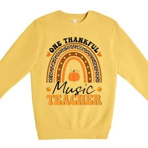 One Thankful Music Teacher Thanksgiving Rainbow Leopard Fall Premium Crewneck Sweatshirt