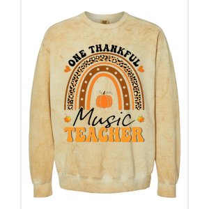 One Thankful Music Teacher Thanksgiving Rainbow Leopard Fall Colorblast Crewneck Sweatshirt