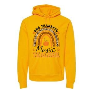 One Thankful Music Teacher Thanksgiving Rainbow Leopard Fall Premium Hoodie