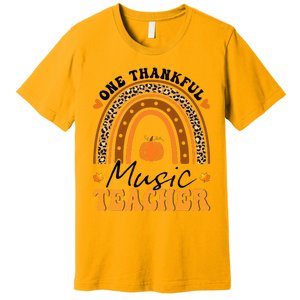 One Thankful Music Teacher Thanksgiving Rainbow Leopard Fall Premium T-Shirt