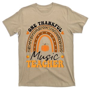 One Thankful Music Teacher Thanksgiving Rainbow Leopard Fall T-Shirt