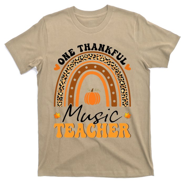 One Thankful Music Teacher Thanksgiving Rainbow Leopard Fall T-Shirt