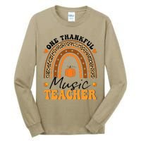 One Thankful Music Teacher Thanksgiving Rainbow Leopard Fall Tall Long Sleeve T-Shirt