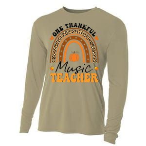 One Thankful Music Teacher Thanksgiving Rainbow Leopard Fall Cooling Performance Long Sleeve Crew