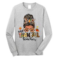 One Thankful Mama Messy Bun Leopard Mom Fall Thanksgiving Long Sleeve Shirt