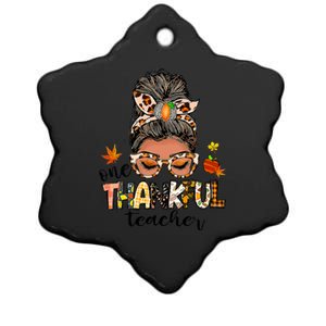 One Thankful Mama Messy Bun Leopard Mom Fall Thanksgiving Ceramic Star Ornament