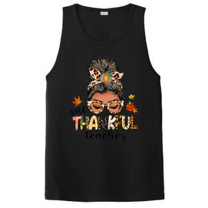 One Thankful Mama Messy Bun Leopard Mom Fall Thanksgiving PosiCharge Competitor Tank