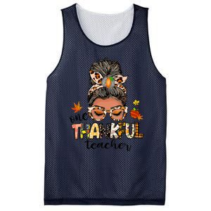 One Thankful Mama Messy Bun Leopard Mom Fall Thanksgiving Mesh Reversible Basketball Jersey Tank