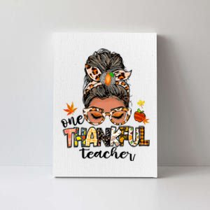 One Thankful Mama Messy Bun Leopard Mom Fall Thanksgiving Canvas