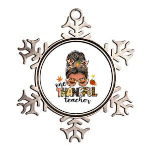 One Thankful Mama Messy Bun Leopard Mom Fall Thanksgiving Metallic Star Ornament