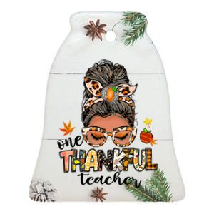 One Thankful Mama Messy Bun Leopard Mom Fall Thanksgiving Ceramic Bell Ornament