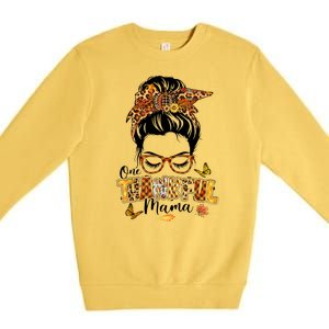 One Thankful Mama Funny Messy Bun Fall Autumn Thanksgiving Premium Crewneck Sweatshirt