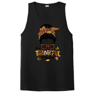 One Thankful Mama Funny Messy Bun Fall Autumn Thanksgiving PosiCharge Competitor Tank