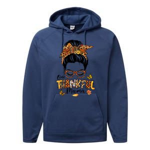 One Thankful Mama Funny Messy Bun Fall Autumn Thanksgiving Performance Fleece Hoodie