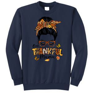 One Thankful Mama Funny Messy Bun Fall Autumn Thanksgiving Sweatshirt