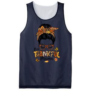 One Thankful Mama Funny Messy Bun Fall Autumn Thanksgiving Mesh Reversible Basketball Jersey Tank