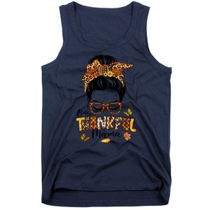 One Thankful Mama Funny Messy Bun Fall Autumn Thanksgiving Tank Top