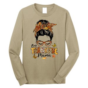 One Thankful Mama Funny Messy Bun Fall Autumn Thanksgiving Long Sleeve Shirt