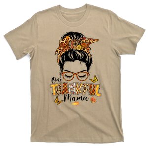 One Thankful Mama Funny Messy Bun Fall Autumn Thanksgiving T-Shirt