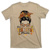 One Thankful Mama Funny Messy Bun Fall Autumn Thanksgiving T-Shirt