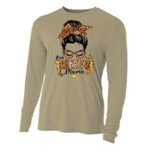 One Thankful Mama Funny Messy Bun Fall Autumn Thanksgiving Cooling Performance Long Sleeve Crew