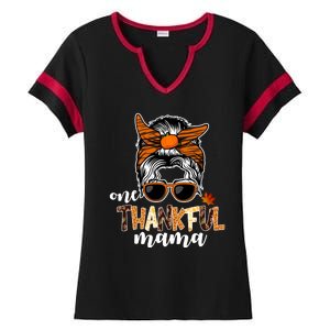 One Thankful Mama Fall Thanksgiving Festive Ladies Halftime Notch Neck Tee