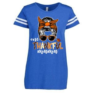 One Thankful Mama Fall Thanksgiving Festive Enza Ladies Jersey Football T-Shirt