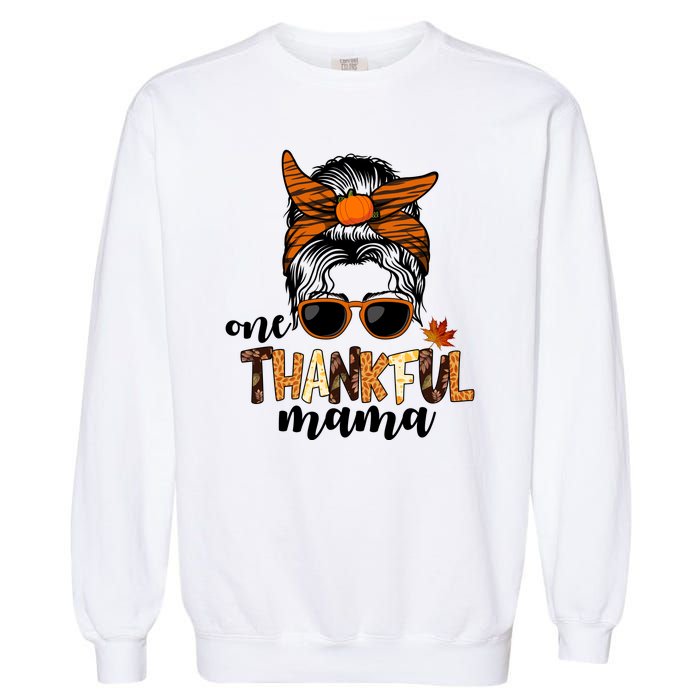 One Thankful Mama Fall Thanksgiving Festive Garment-Dyed Sweatshirt