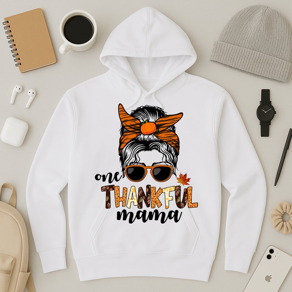 One Thankful Mama Fall Thanksgiving Festive Hoodie