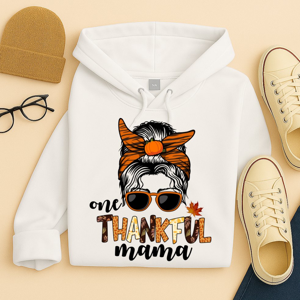 One Thankful Mama Fall Thanksgiving Festive Hoodie