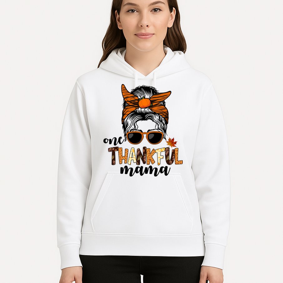 One Thankful Mama Fall Thanksgiving Festive Hoodie