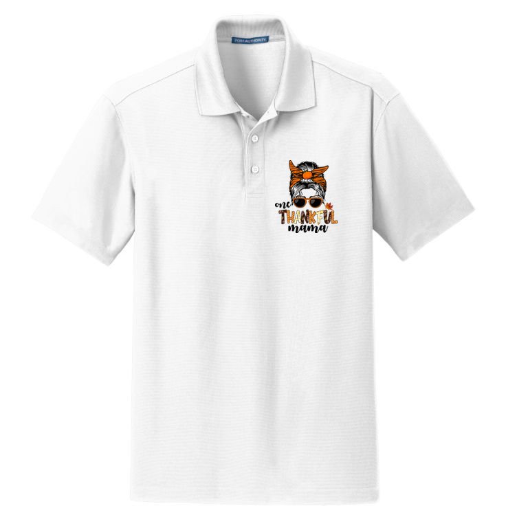 One Thankful Mama Fall Thanksgiving Festive Dry Zone Grid Polo