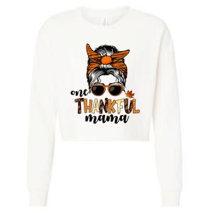 One Thankful Mama Fall Thanksgiving Festive Cropped Pullover Crew