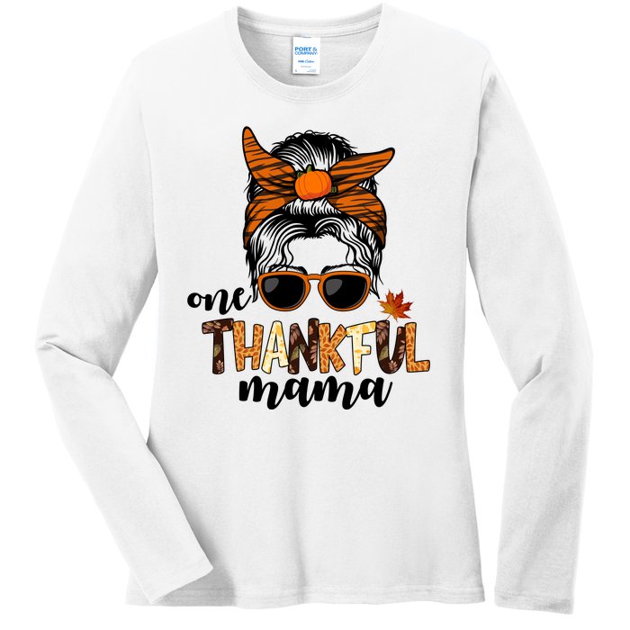 One Thankful Mama Fall Thanksgiving Festive Ladies Long Sleeve Shirt