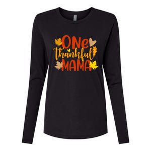 One Thankful Mama Autumn Fall Mother Thanksgiving Leaves Womens Cotton Relaxed Long Sleeve T-Shirt