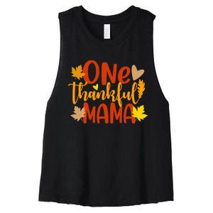 One Thankful Mama Autumn Fall Mother Thanksgiving Leaves Women's Racerback Cropped Tank