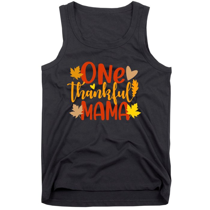 One Thankful Mama Autumn Fall Mother Thanksgiving Leaves Tank Top