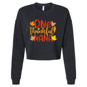 One Thankful Mama Autumn Fall Mother Thanksgiving Leaves Cropped Pullover Crew