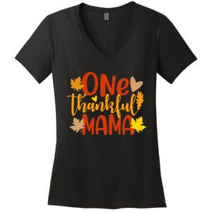 One Thankful Mama Autumn Fall Mother Thanksgiving Leaves Women's V-Neck T-Shirt